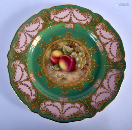 Royal Worcester green ground with pink panels plate