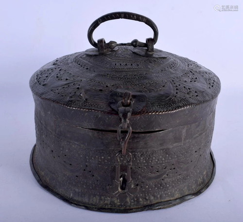 A LARGE 19TH CENTURY INDIAN PANDAN METAL SPICE BOX