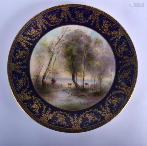 Royal Worcester plate painted with cattle beside a lake