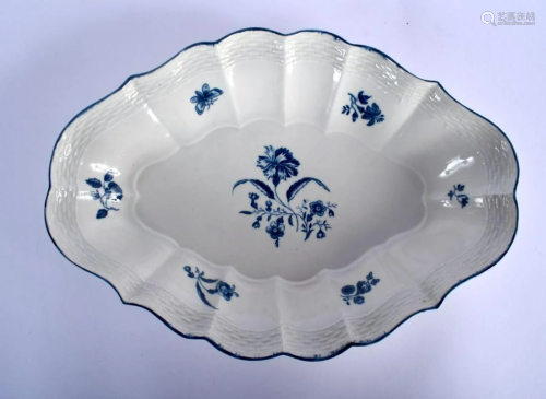 18th c. Worcester oval dish with basket-weave moulded