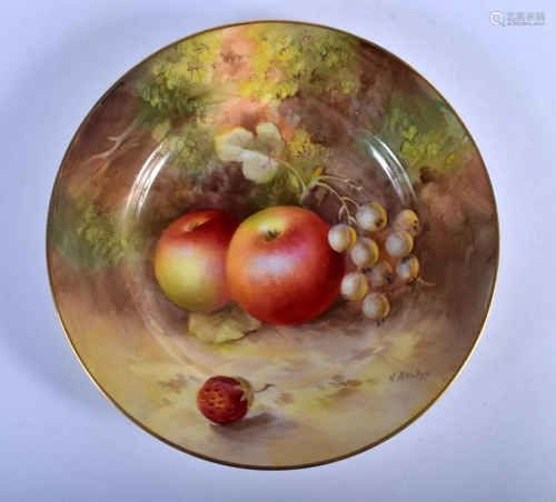 Royal Worcester side plate painted with fruit by H.