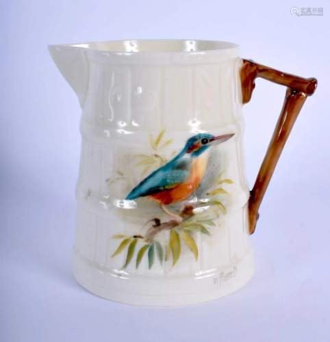 Royal Worcester barrel shape moulded jug painted with a