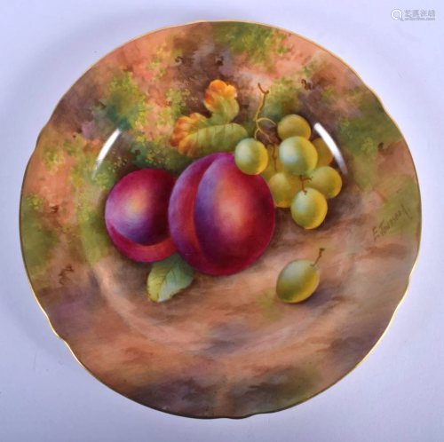 Royal Worcester plate painted with fruit on a mossy