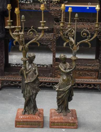 A VERY LARGE PAIR OF 19TH CENTURY FRENCH BRONZE AND