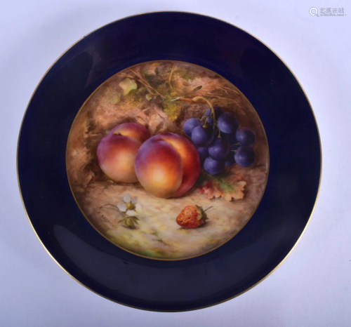Royal Worcester blue ground plate painted with plums