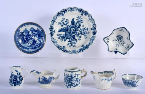 A collection of 18th c. Worcester blue decorated