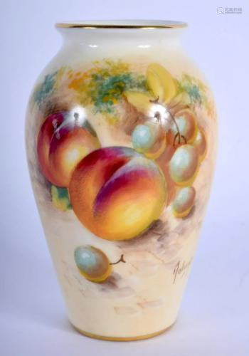 Royal Worcester vase painted with fruit by Roberts,