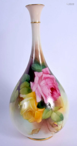 A ROYAL WORCESTER BLUSH IVORY VASE by H Martin. 22.5 cm