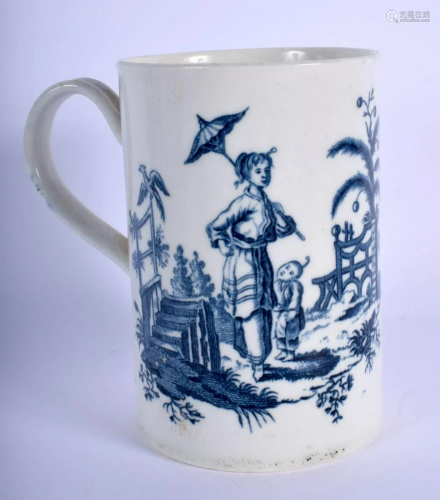 18th c. Worcester mug decorated in blue with