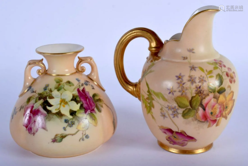 Royal Worcester two handled vase painted with flowers