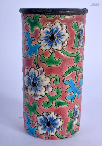 AN ANTIQUE FRENCH LONGWY ENAMELLED VASE. 8.25 c…