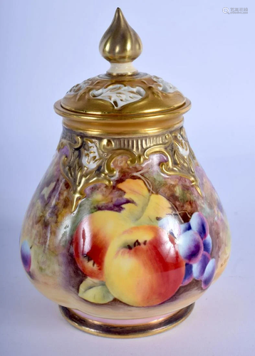 A ROYAL WORCESTER FRUIT PAINTED POT POURRI AND COVER by