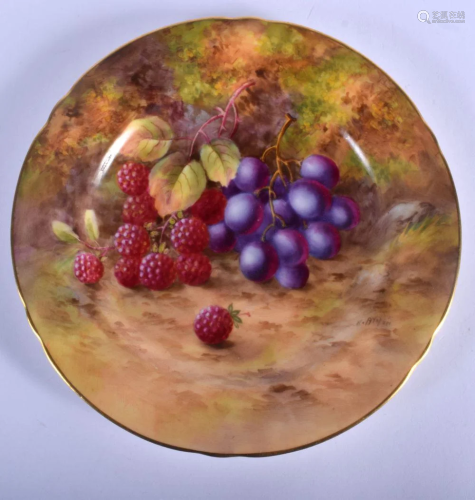 Royal Worcester plate painted with raspberries and