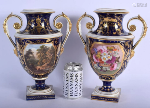 A LARGE PAIR OF 19TH CENTURY DERBY TWIN HANDLED