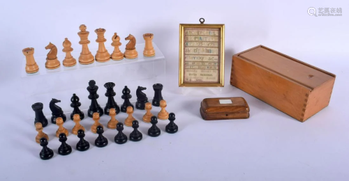 A VINTAGE BOXWOOD AND EBONY CHESS SET together with an