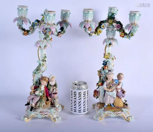 A PAIR OF 19TH CENTURY MEISSEN PORCELAIN CANDELABRA