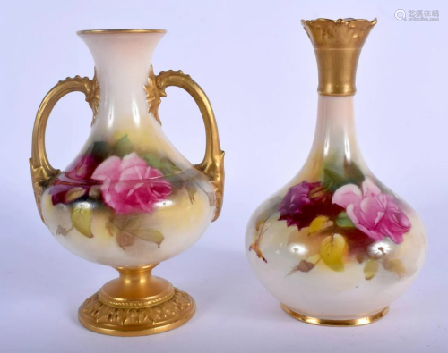 Royal Worcester vase painted with roses in Hadley style