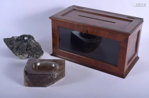 AN EDWARDIAN DESK LETTER BOX together with two stone