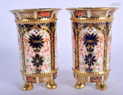Royal Crown Derby fine pair of four footed spill vase