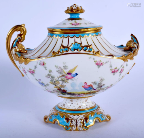 A ROYAL CROWN DERBY TWIN HANDLED PORCELAIN VASE AND