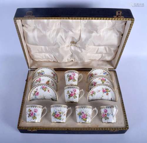 Royal Crown Derby box set of six rose painted cup and