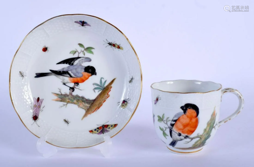 A 19TH CENTURY MEISSEN PORCELAIN CUP AND SAUCER painted