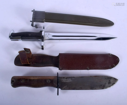 A 1940S SURVIVAL UTILITY KNIFE and a USN MK 1 Bayonet.