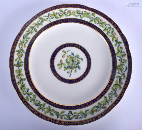 Sevres plate painted with green trailing leaves and