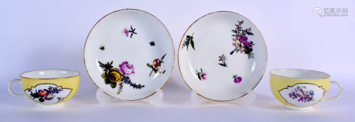 18th c. Meissen pair of yellow ground teacups and