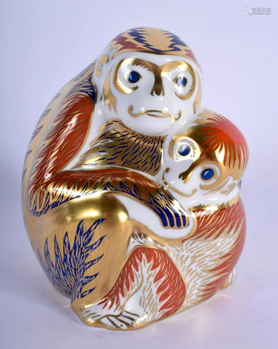 Royal Crown Derby paperweight of a monkey and baby.