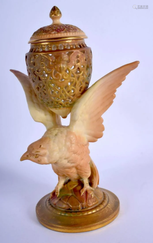 Graingers Worcester Bird of Prey vase with reticulated
