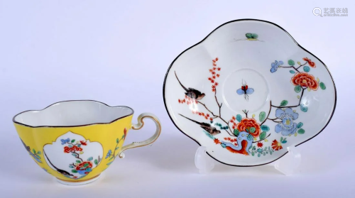 A 19TH CENTURY MEISSEN PORCELAIN LOBED CUP AND SAUCER
