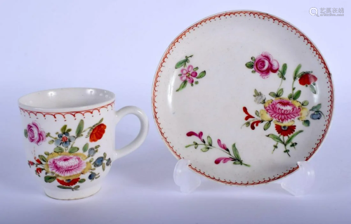 18th c. Bow coffee cup and uncommon saucer painted