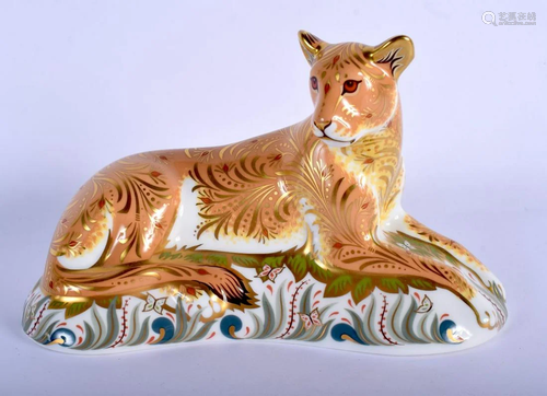 Royal Crown Derby paperweight of a lioness. 18cm long