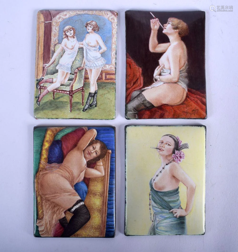 FOUR ART DECO CONTINENTAL ENAMELLED PLAQUE…