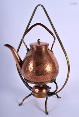 A LARGE ARTS AND CRAFTS BENSON STYLE SPIRIT KETTLE ON