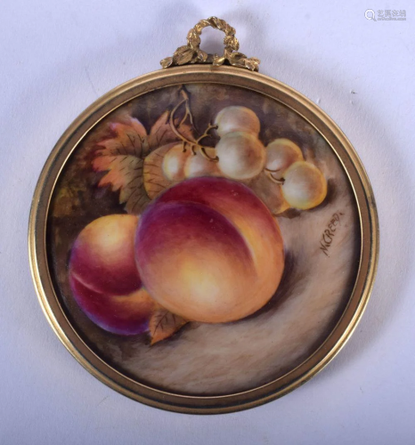 A FRUIT PAINTED ENGLISH PORCELAIN PLAQUE painted in the