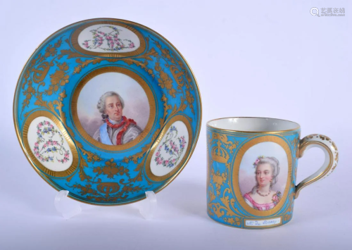 A FINE 19TH CENTURY SEVRES PORCELAIN CABINET CUP AND