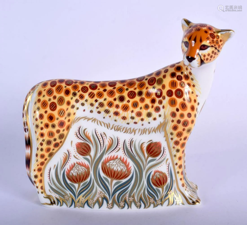 Royal Crown Derby paperweight of a cheetah . 13cm high