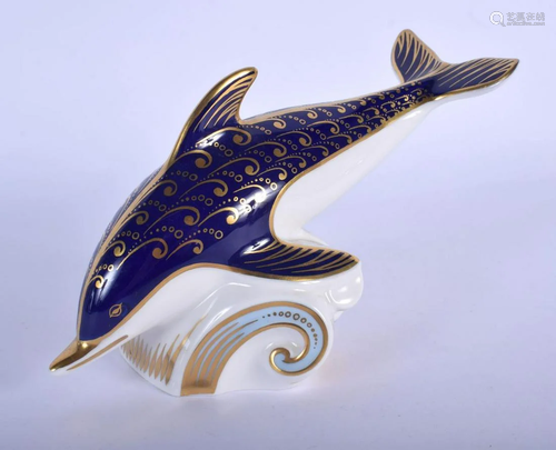 Royal Crown Derby paperweight of a dolphin. 17.5cm