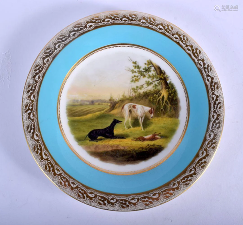 Kerr and Binns Worcester plate painted with two hounds