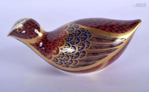 Royal Crown Derby paperweight of a Quail. 14.5cm long