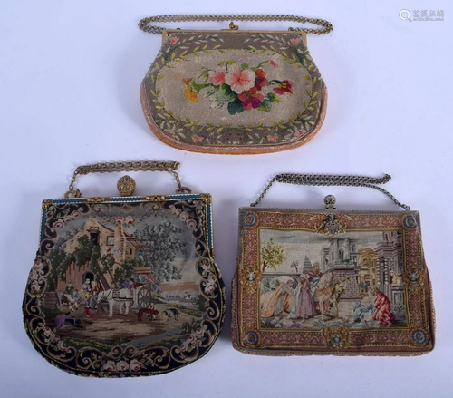 THREE CONTINENTAL VINTAGE NEEDLEPOINT PURSES one with