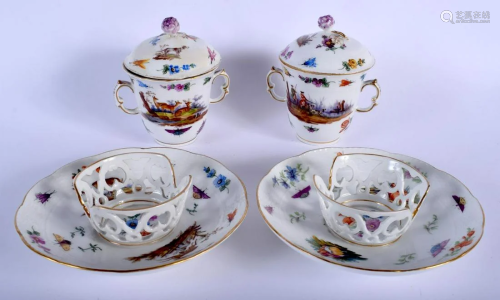 A PAIR OF 19TH CENTURY KPM PORCELAIN TWIN HANDLED