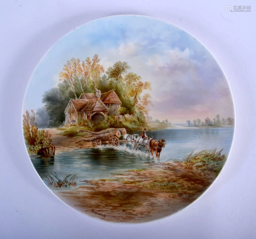 19th c. Copeland wall plate painted with a cart and