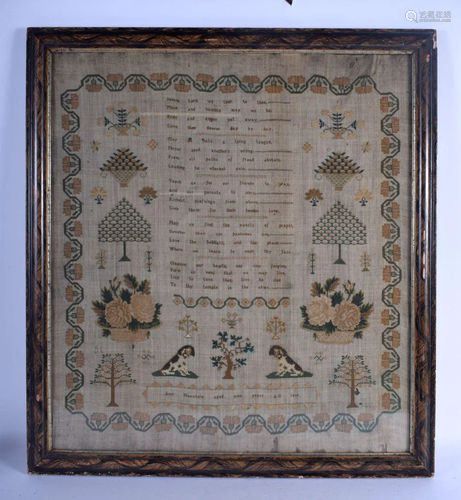 AN EARLY 19TH CENTURY ENGLISH FRAMED EMBROIDERED