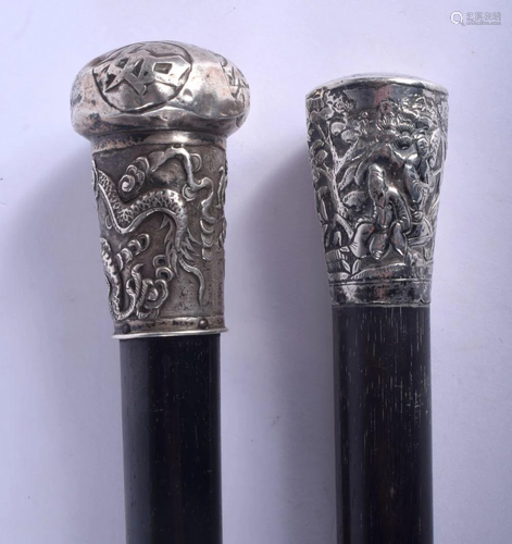 TWO 19TH CENTURY CHINESE EXPORT SILVER AND HARDWOOD