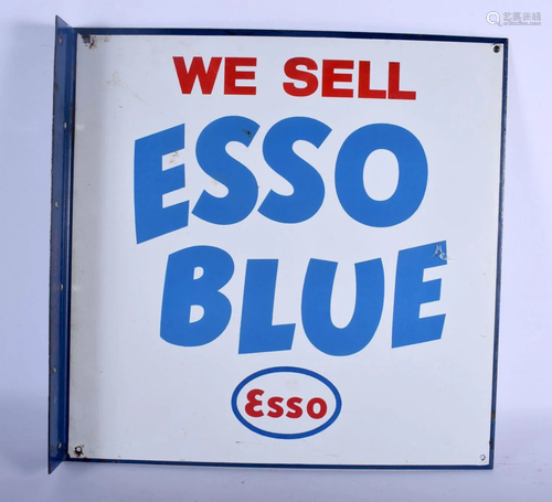 A RARE SHELL OIL ESSO BLUE DOUBLE SIDED ENAMEL SIGN. 43