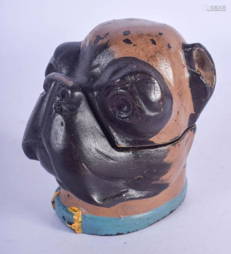 A CONTEMPORARY COLD PAINTED DOG INKWELL. 8 cm x 6 cm.