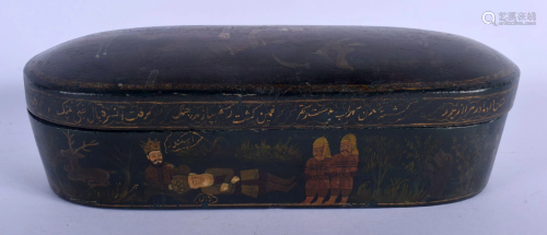 A LARGE 19TH CENTURY PERSIAN QAJAR LACQUERED PEN BOX